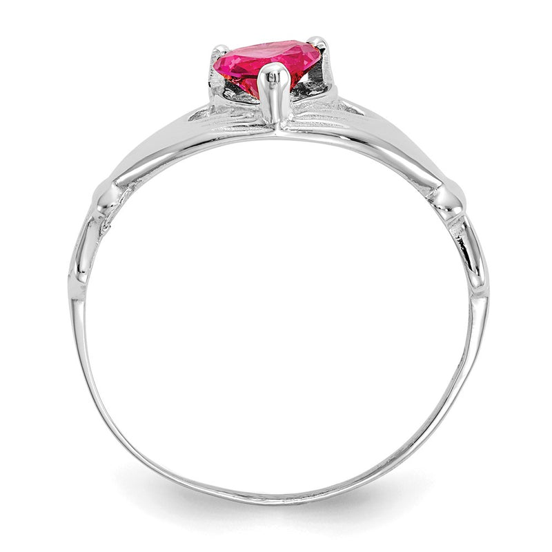 14K White Gold CZ July Birthstone Claddagh Heart Ring