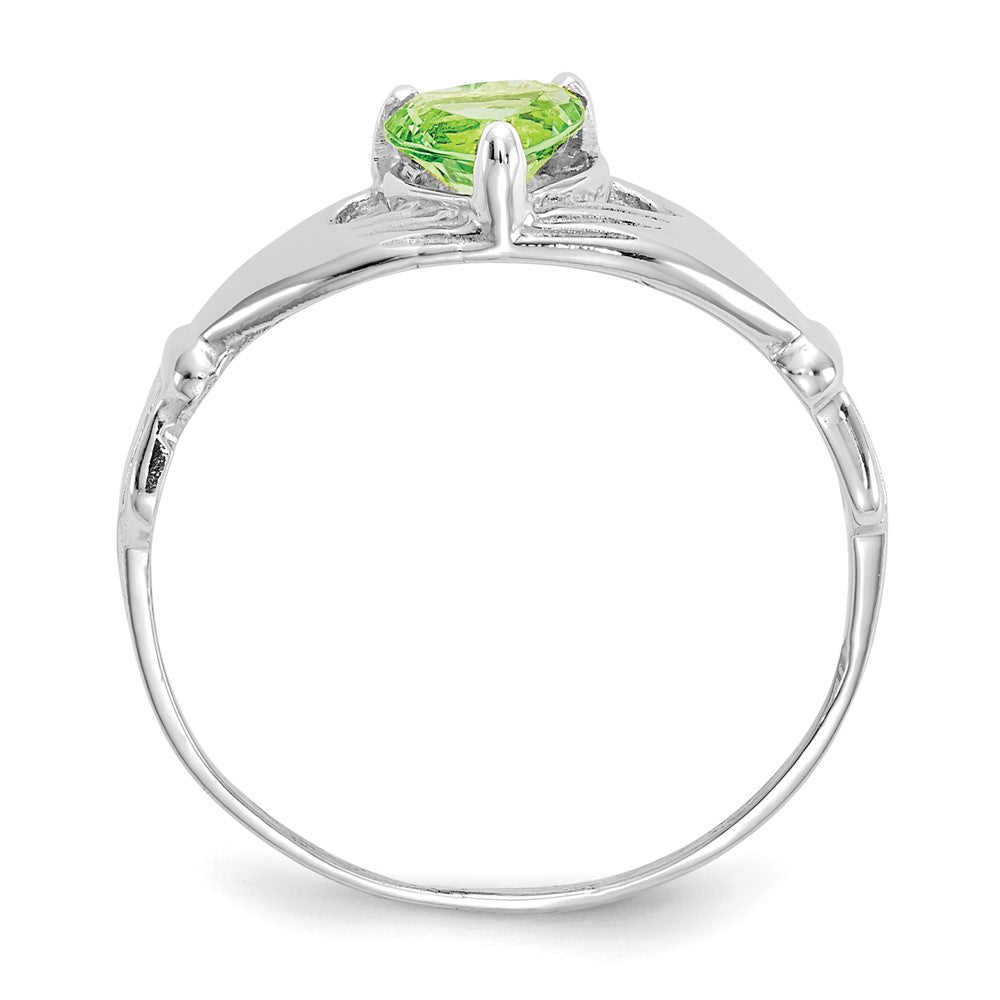 14K White Gold CZ August Birthstone Claddagh Heart Ring