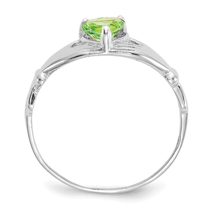 14K White Gold CZ August Birthstone Claddagh Heart Ring