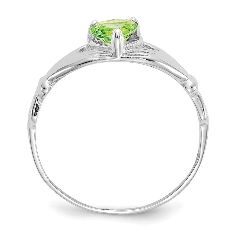 14K White Gold CZ August Birthstone Claddagh Heart Ring