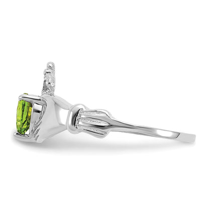 14K White Gold CZ August Birthstone Claddagh Heart Ring