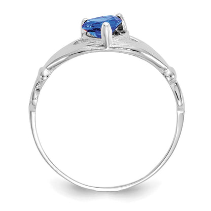 14K White Gold CZ September Birthstone Claddagh Heart Ring