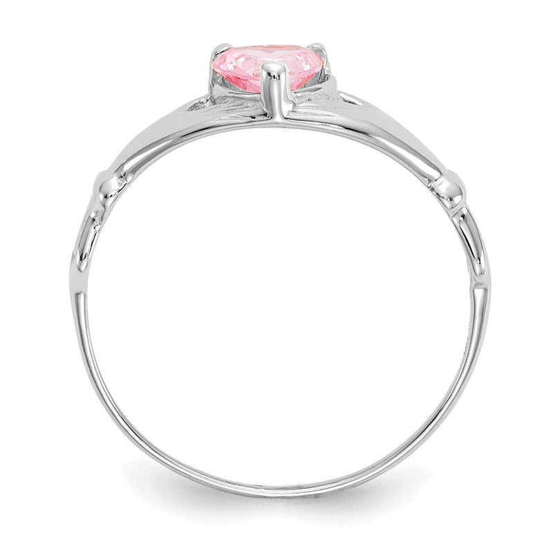 14K White Gold CZ October Birthstone Claddagh Heart Ring