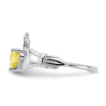 14K White Gold CZ November Birthstone Claddagh Heart Ring