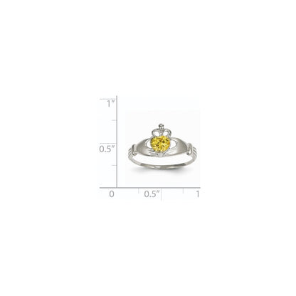 14K White Gold CZ November Birthstone Claddagh Heart Ring