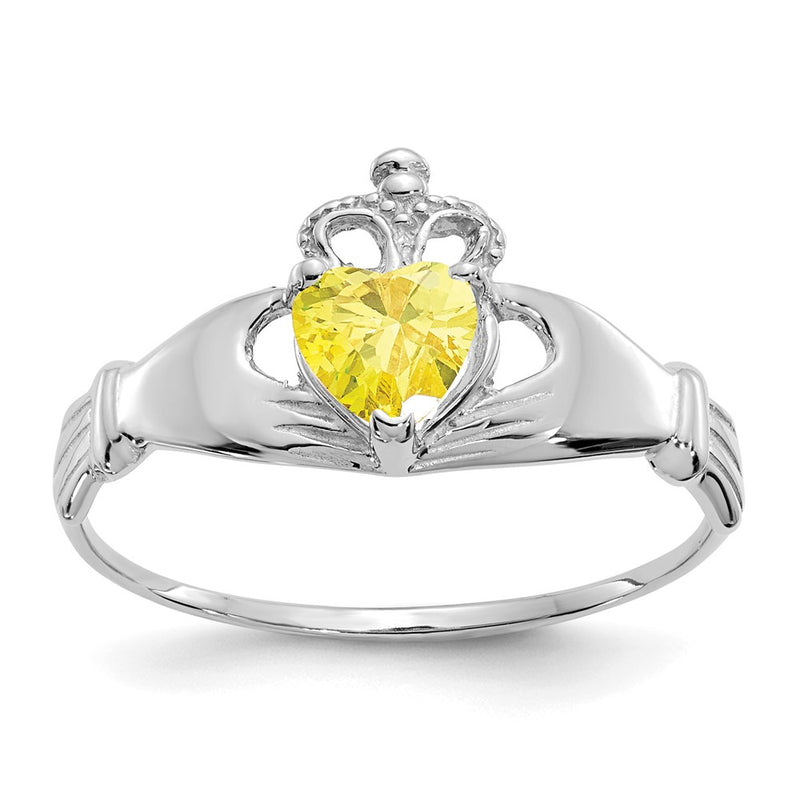 14K White Gold CZ November Birthstone Claddagh Heart Ring