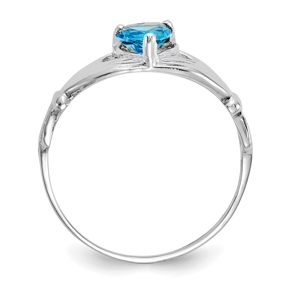 14K White Gold CZ December Birthstone Claddagh Heart Ring