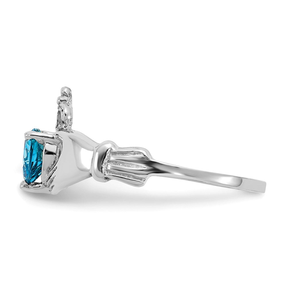 14K White Gold CZ December Birthstone Claddagh Heart Ring