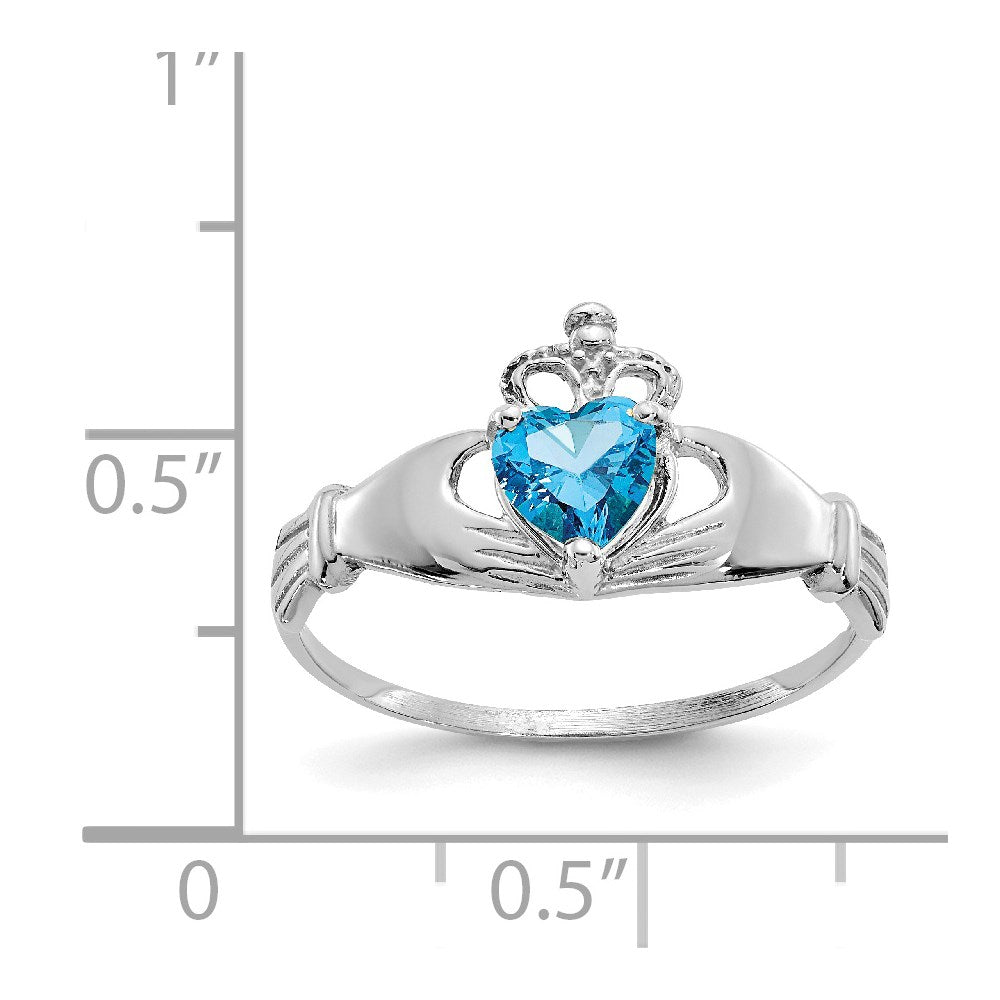 14K White Gold CZ December Birthstone Claddagh Heart Ring