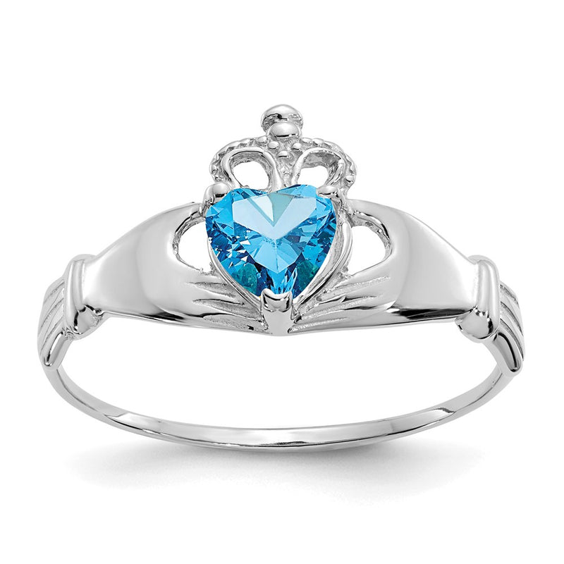 14K White Gold CZ December Birthstone Claddagh Heart Ring