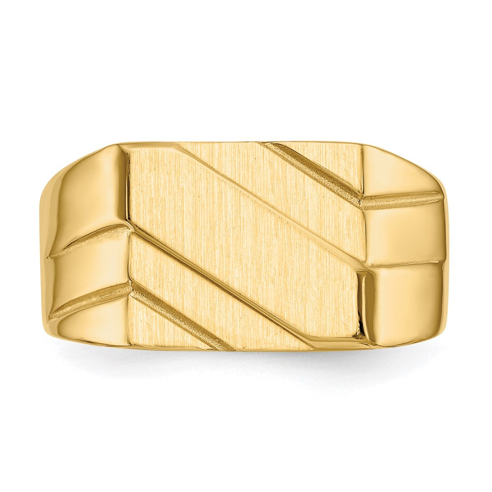 14K Yellow Gold 13.0x11.0mm Open Back Diagonal Mens Signet Ring
