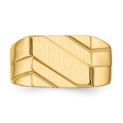 14K Yellow Gold 13.0x11.0mm Open Back Diagonal Mens Signet Ring