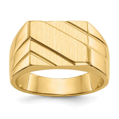14K Yellow Gold 13.0x11.0mm Open Back Diagonal Mens Signet Ring
