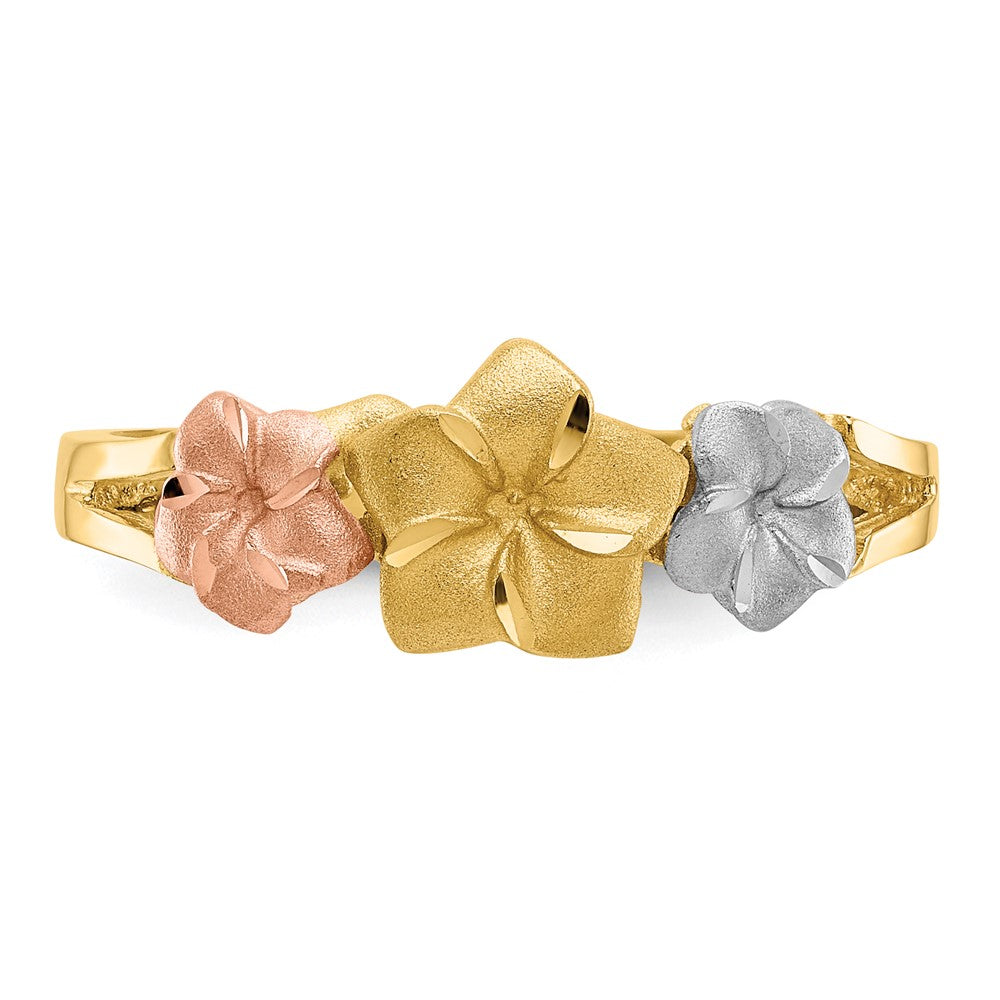 14K Tri Color Plumeria Ring