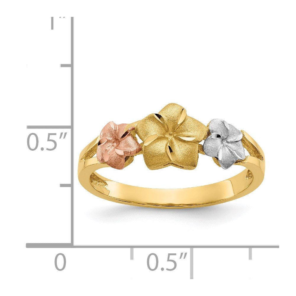 14K Tri Color Plumeria Ring