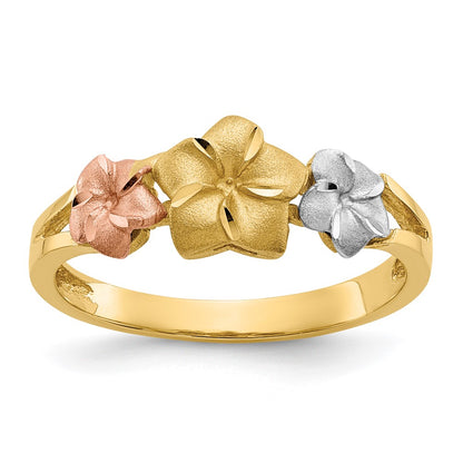 14K Tri Color Plumeria Ring