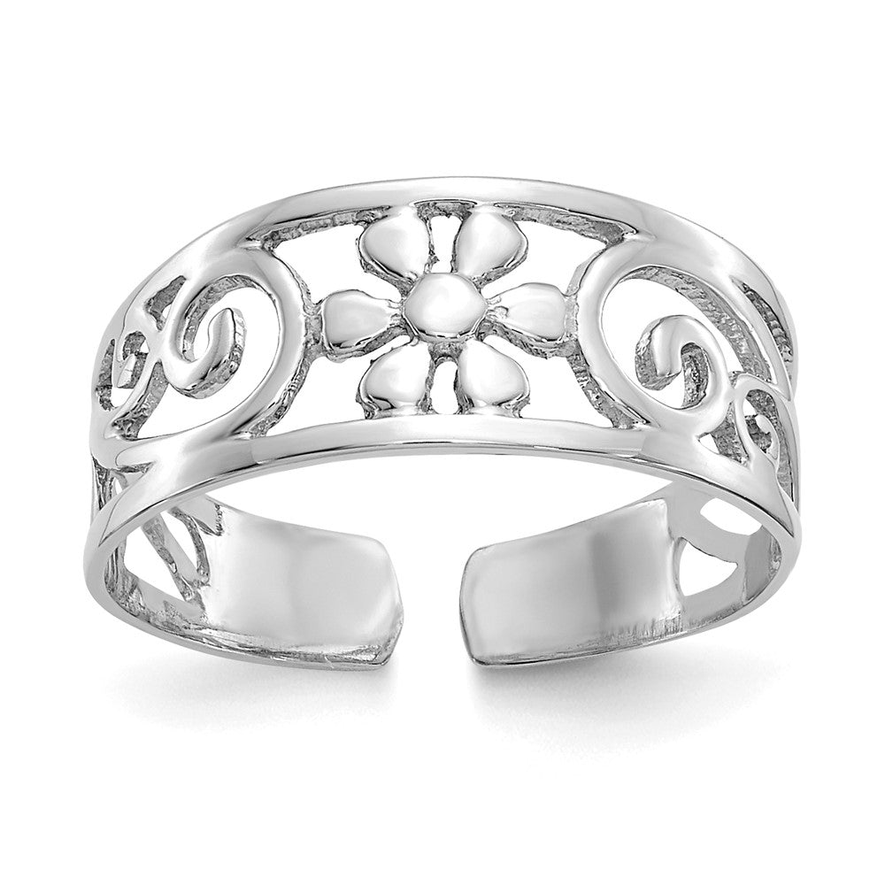14K White Gold Floral Toe Ring
