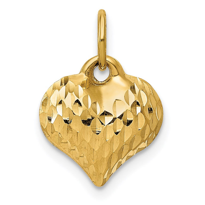 14K Yellow Gold Polished And Textured 3-D Heart Pendant