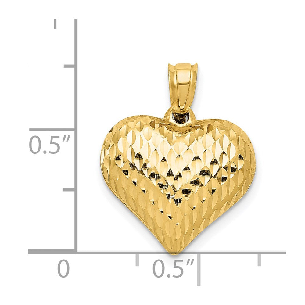 14K Yellow Gold Polished And Textured 3-D Heart Pendant