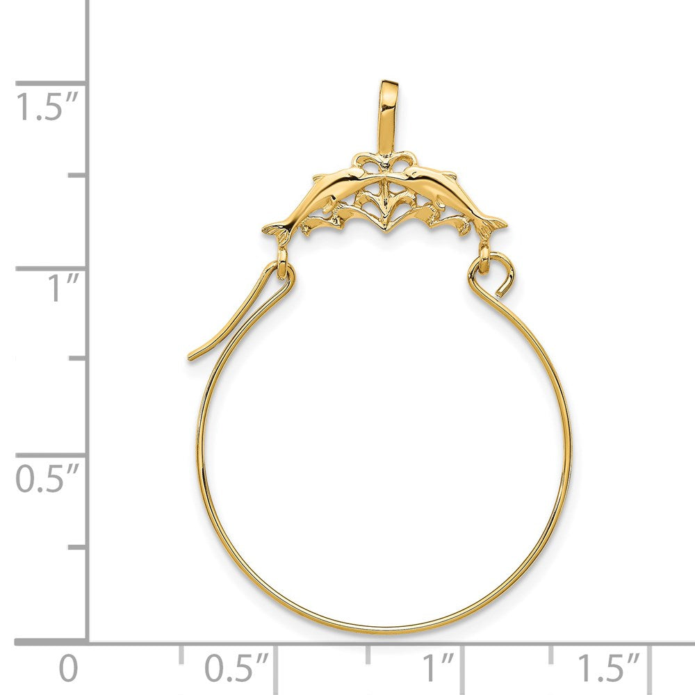 14K Yellow Gold Double Dolphins Charm Holder Pendant