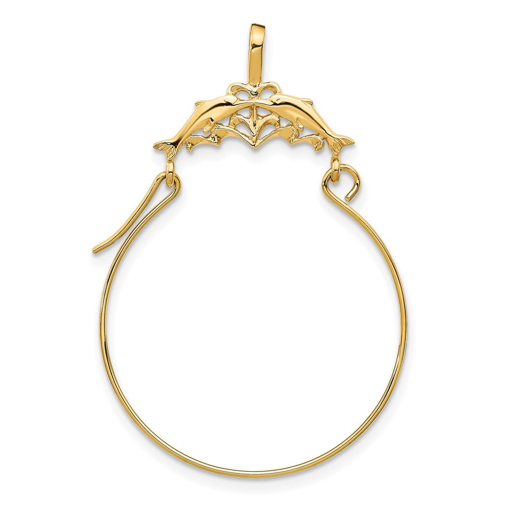 14K Yellow Gold Double Dolphins Charm Holder Pendant