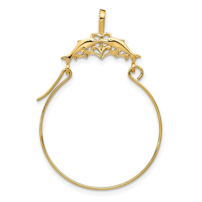 14K Yellow Gold Double Dolphins Charm Holder Pendant