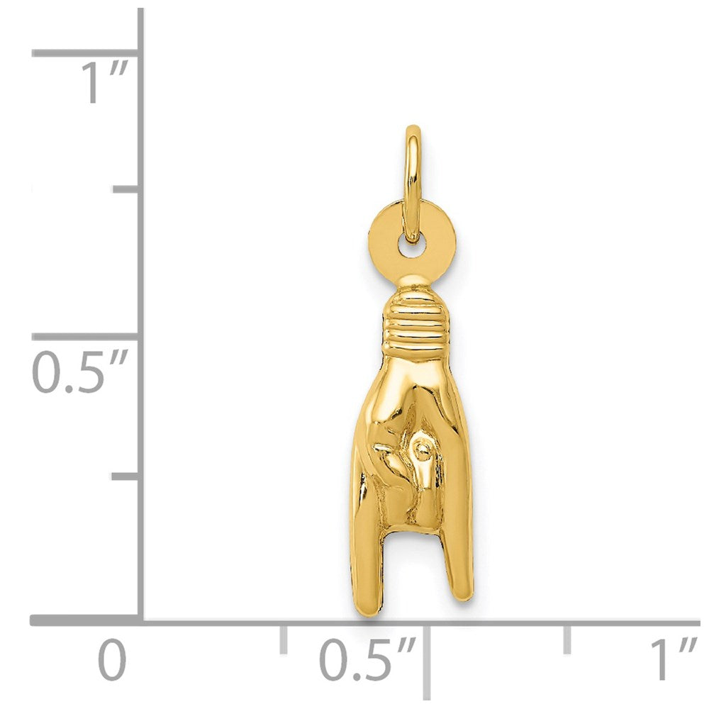 14K Yellow Gold 3D Rock On Sign Charm