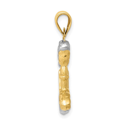 14K Yellow & Rhodium With White 3-D Mermaid Pendant