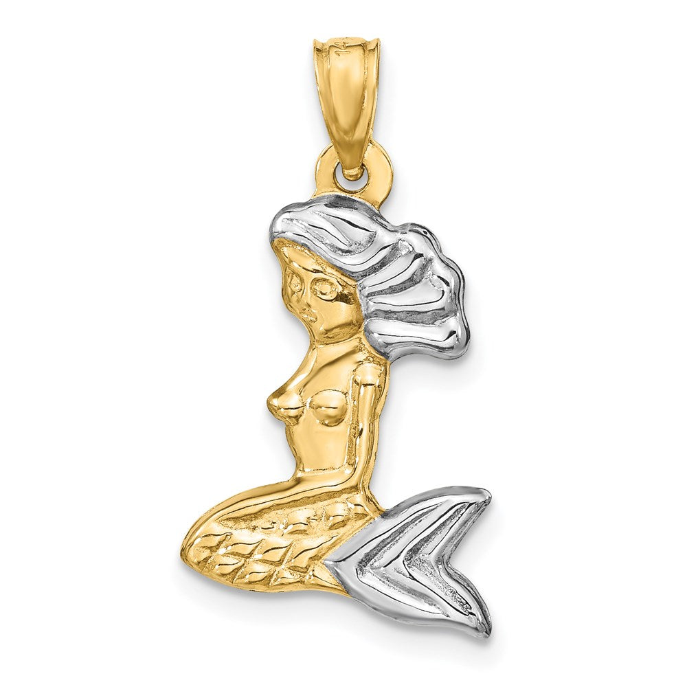 14K Yellow & Rhodium With White 3-D Mermaid Pendant