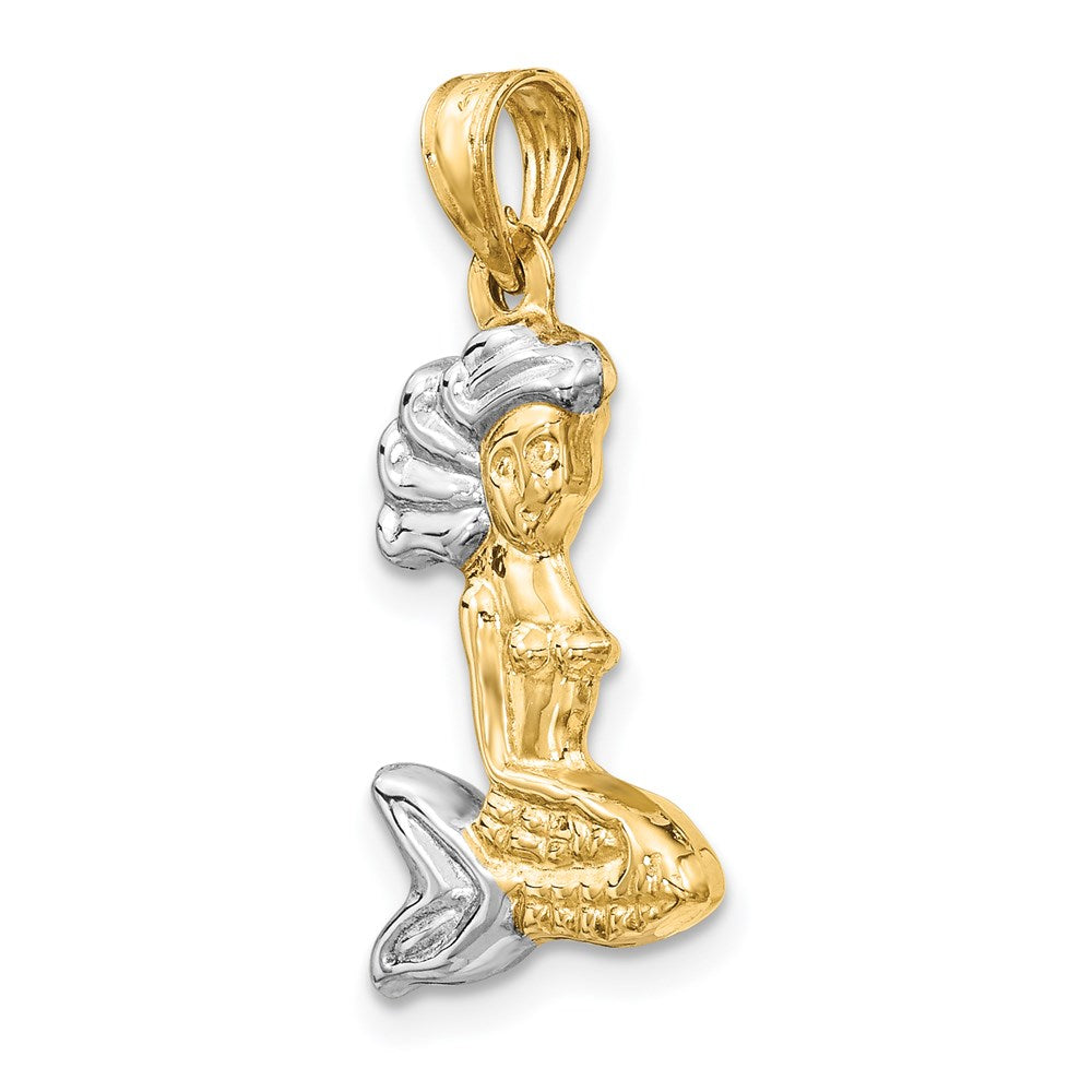 14K Yellow & Rhodium With White 3-D Mermaid Pendant