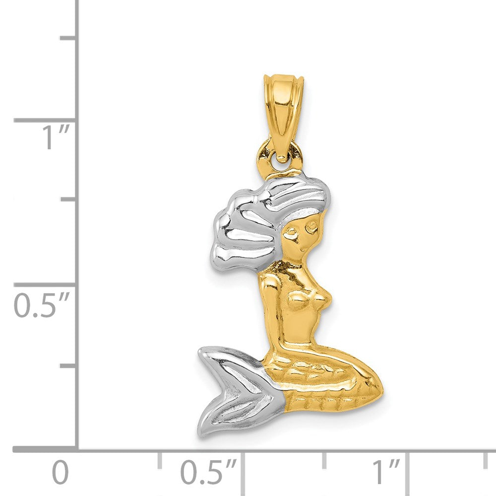14K Yellow & Rhodium With White 3-D Mermaid Pendant