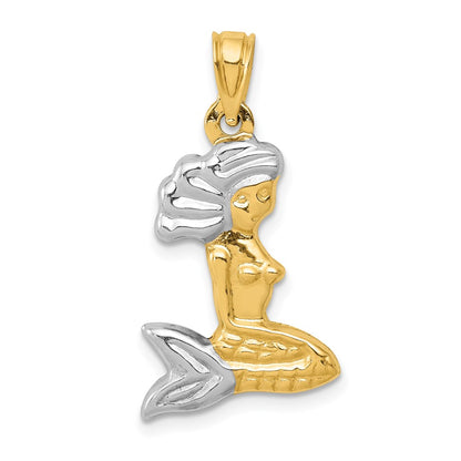 14K Yellow & Rhodium With White 3-D Mermaid Pendant