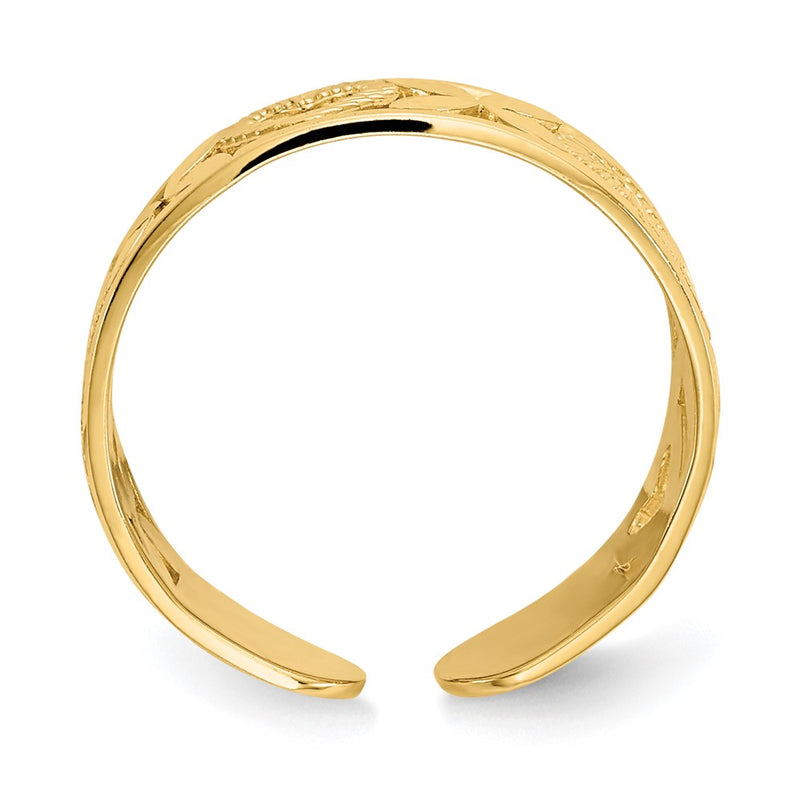 14K Yellow Gold Diamond-Cut X & Heart Toe Ring