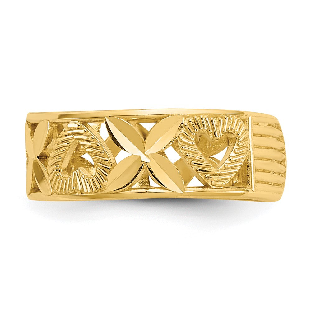 14K Yellow Gold Diamond-Cut X & Heart Toe Ring