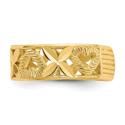 14K Yellow Gold Diamond-Cut X & Heart Toe Ring