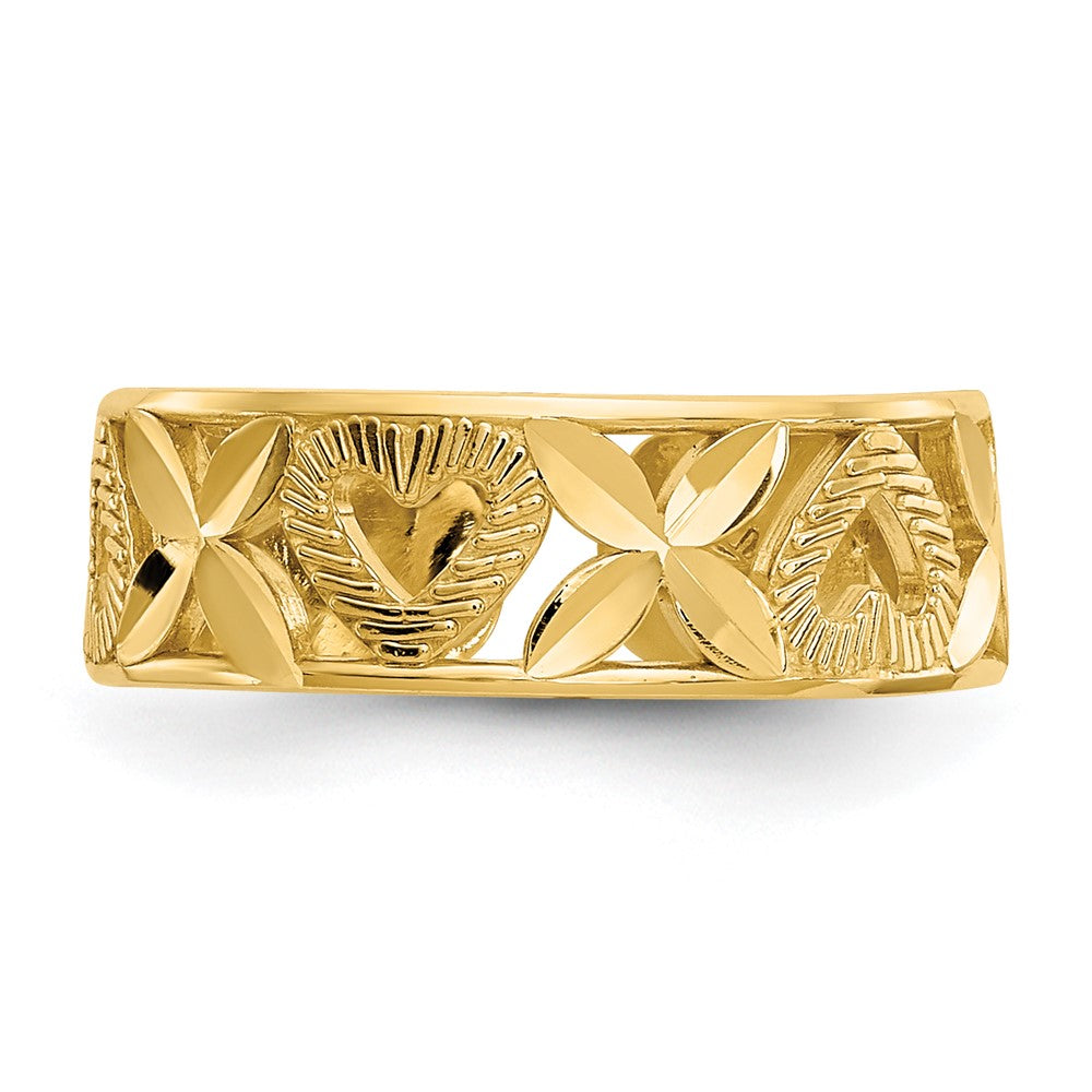 14K Yellow Gold Diamond-Cut X & Heart Toe Ring