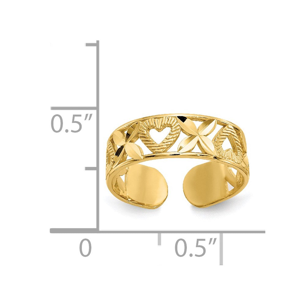 14K Yellow Gold Diamond-Cut X & Heart Toe Ring