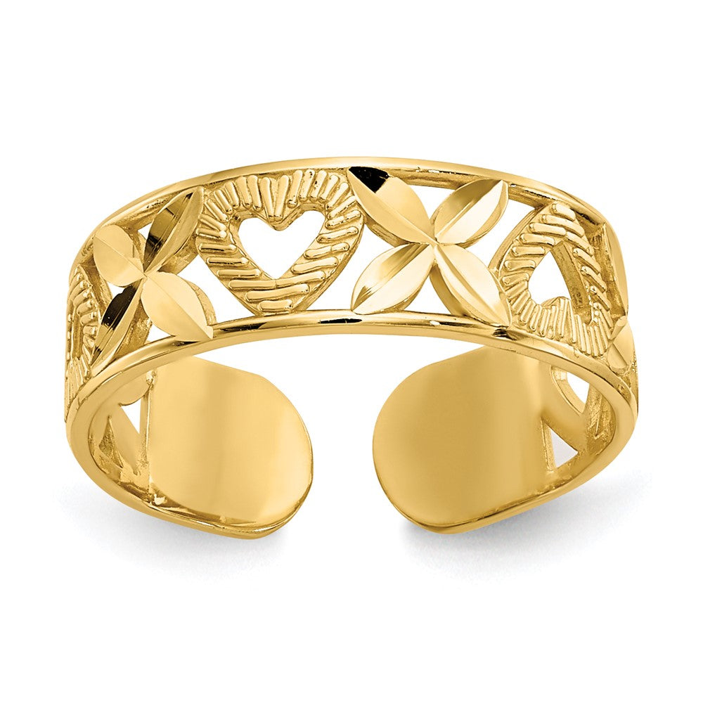 14K Yellow Gold Diamond-Cut X & Heart Toe Ring