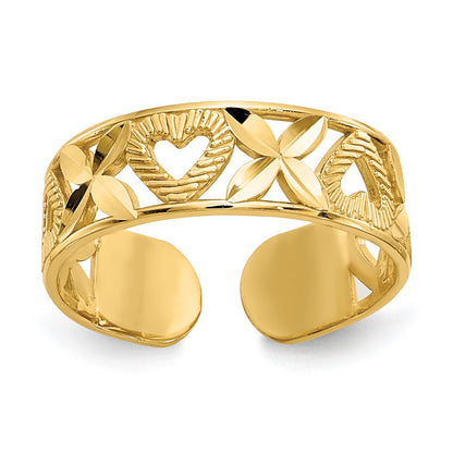 14K Yellow Gold Diamond-Cut X & Heart Toe Ring