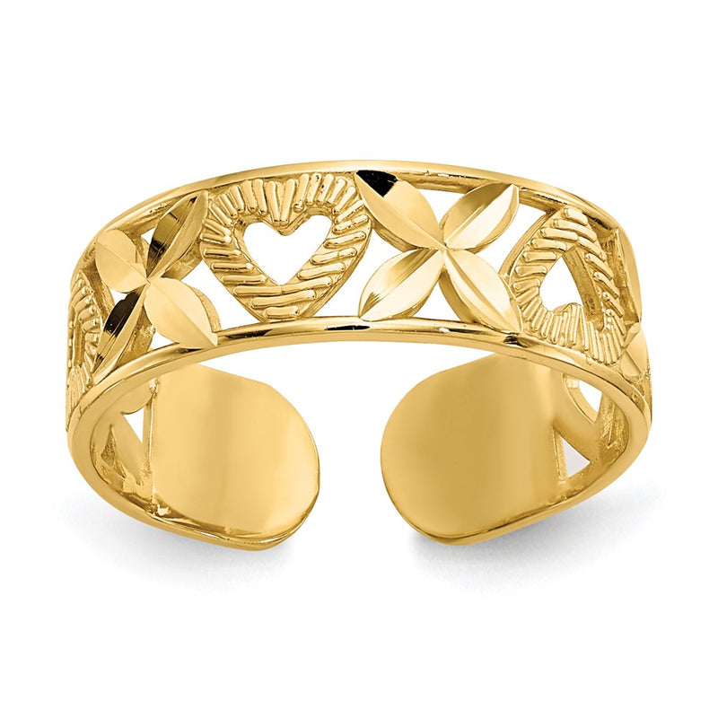 14K Yellow Gold Diamond-Cut X & Heart Toe Ring