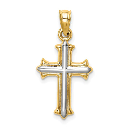 14K Yellow & Rhodium W/Rhodium Reversible Hollow Cross Pendant