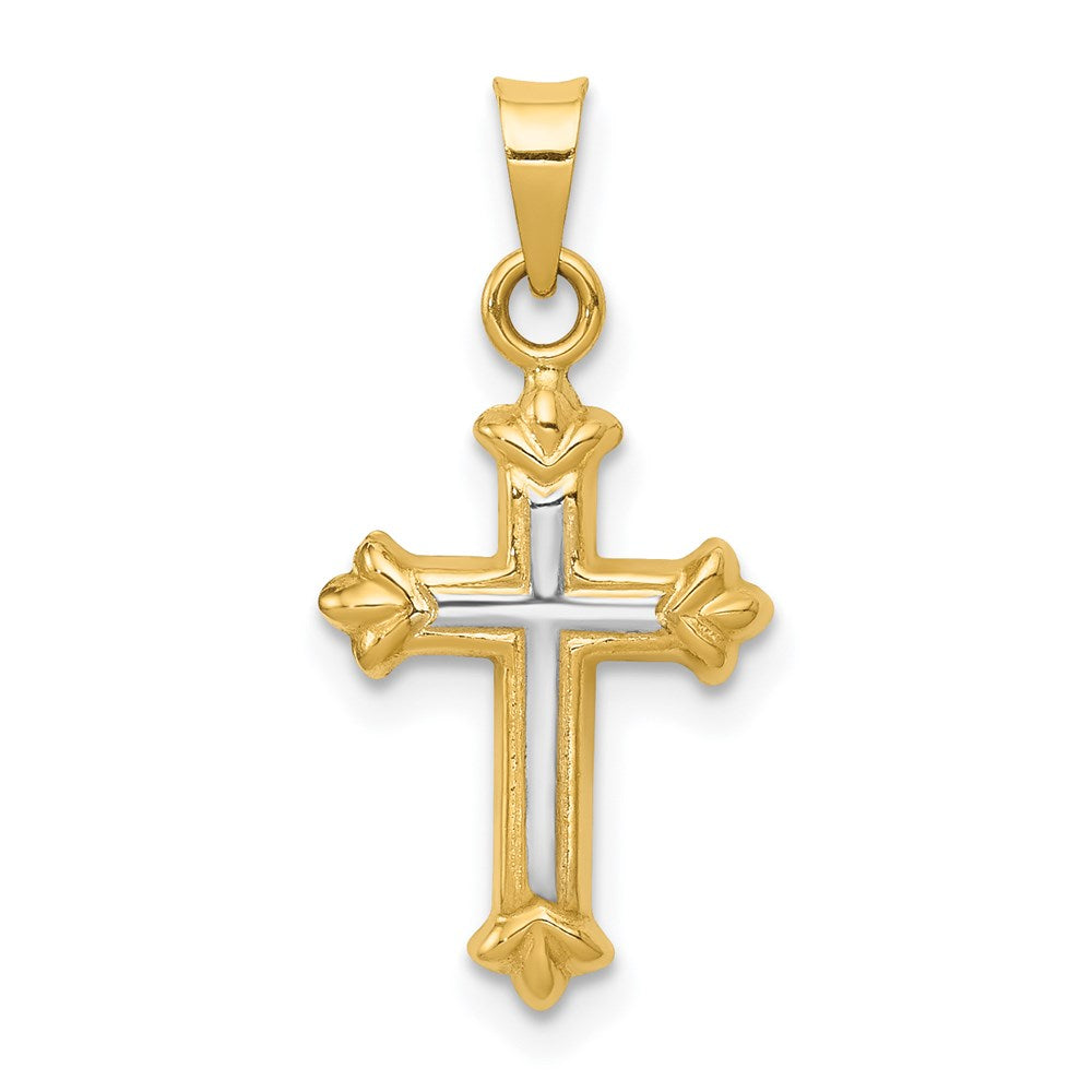 14K Yellow & Rhodium W/Rhodium Hollow Cross Charm