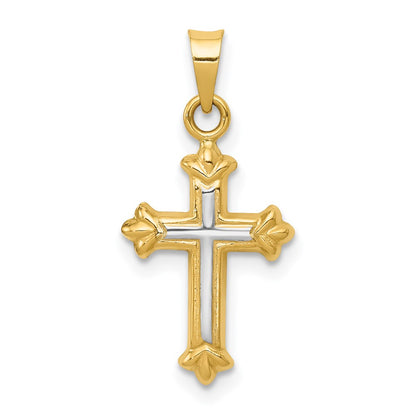 14K Yellow & Rhodium W/Rhodium Hollow Cross Charm