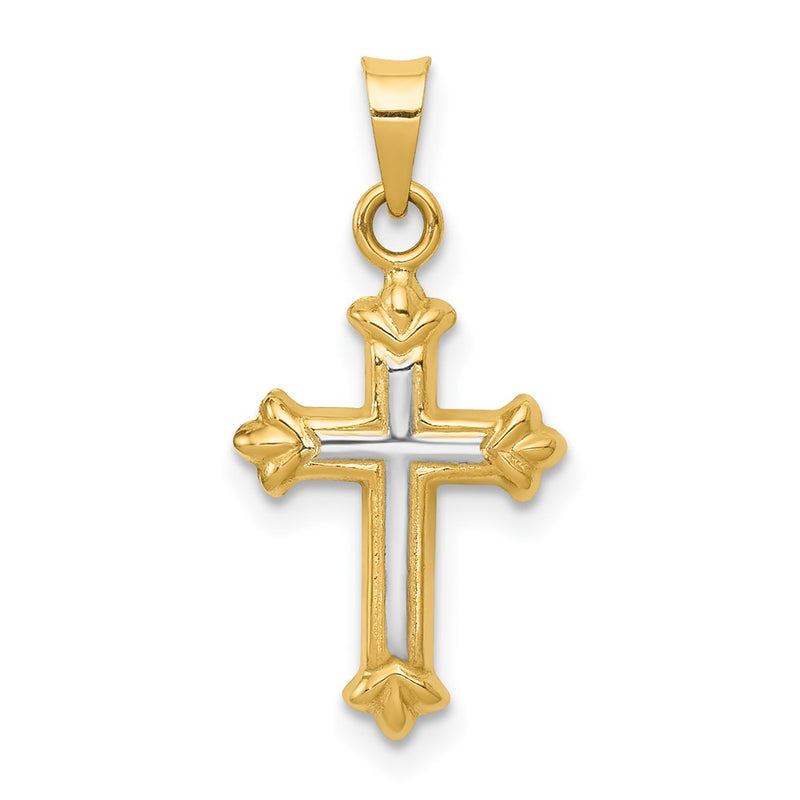 14K Yellow & Rhodium W/Rhodium Hollow Cross Charm