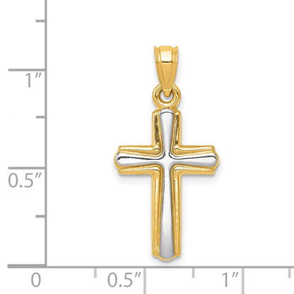 14K Yellow & Rhodium W/Rhodium Cross Pendant