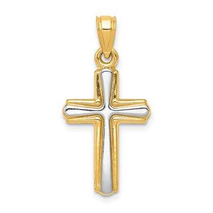 14K Yellow & Rhodium W/Rhodium Cross Pendant