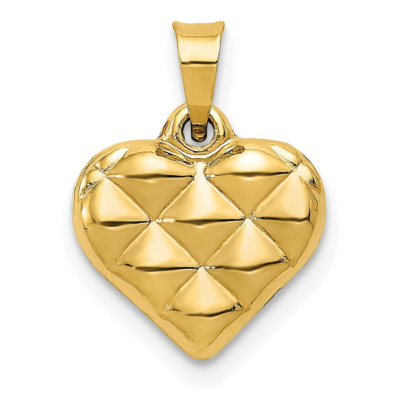 14K Yellow Gold Polished And Textured 3-D Heart Pendant