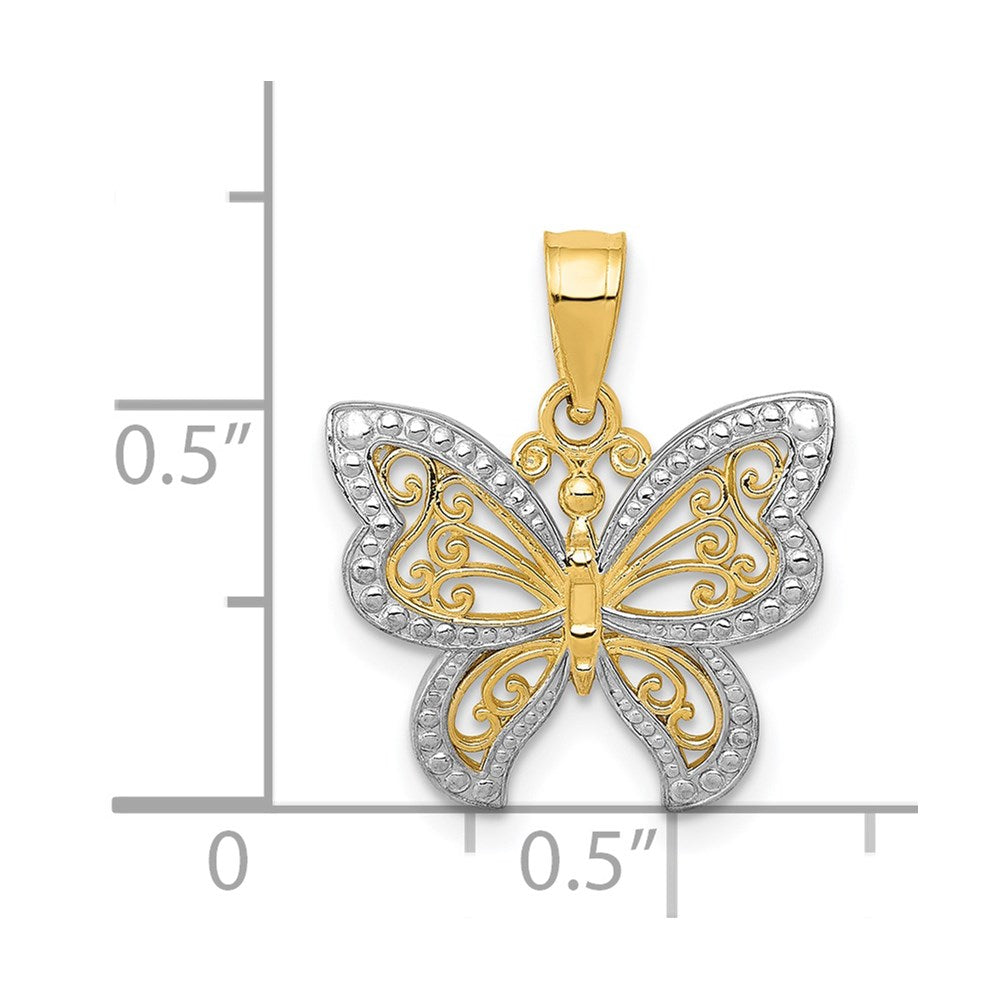 14K Yellow & Rhodium And Buttterfly Charm