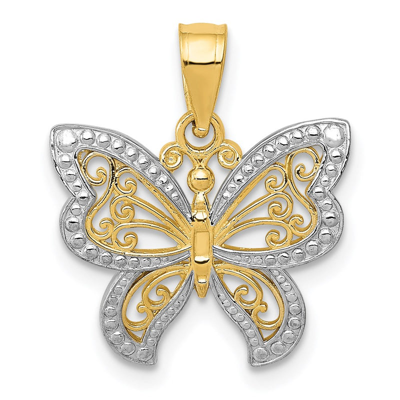 14K Yellow & Rhodium And Buttterfly Charm