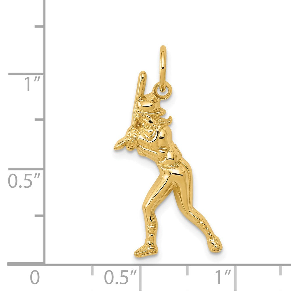 14K Yellow Gold Female Baseball Batter Charm